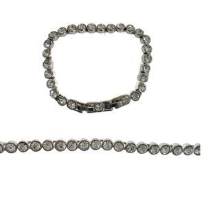 Vintage Silver Plated Crystal Tennis Bracelet, 7" Long